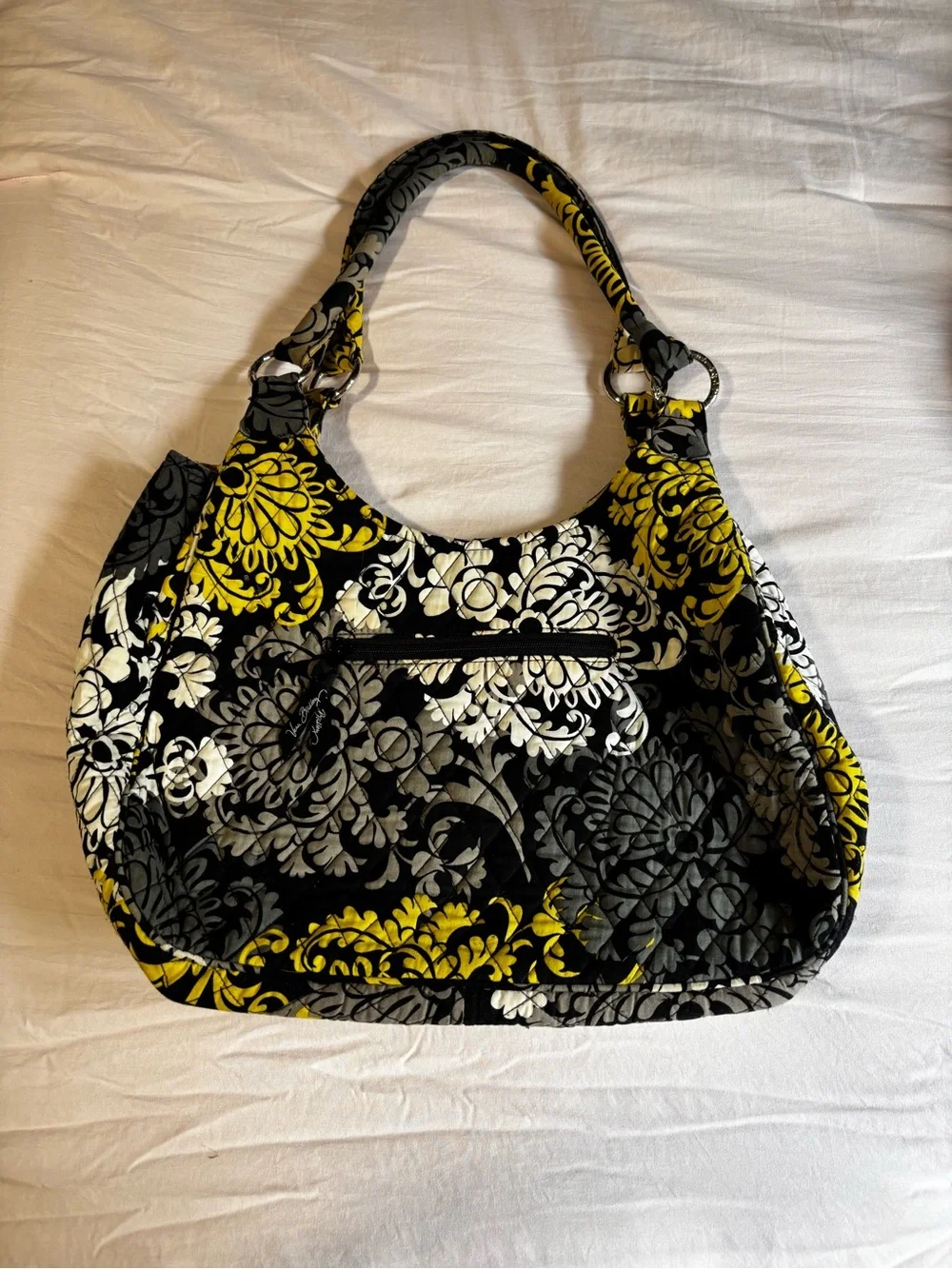 Vera Bradley Black Quilted Hobo with Yellow Floral Print